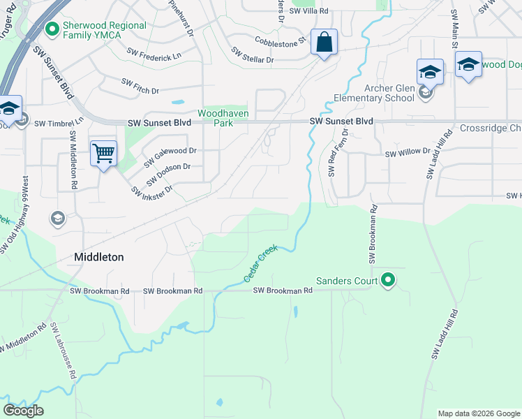 map of restaurants, bars, coffee shops, grocery stores, and more near 17181 Southwest Atfalati Lane in Sherwood