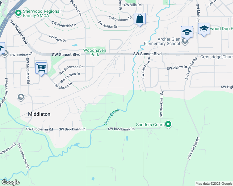 map of restaurants, bars, coffee shops, grocery stores, and more near 17129 Southwest Atfalati Lane in Sherwood