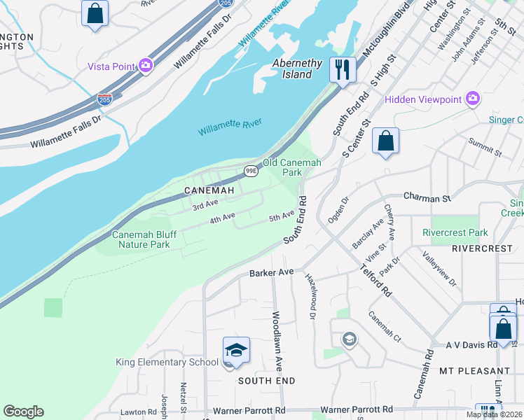 map of restaurants, bars, coffee shops, grocery stores, and more near 306 4th Avenue in Oregon City
