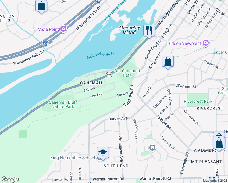 map of restaurants, bars, coffee shops, grocery stores, and more near 311 Ganong Street in Oregon City
