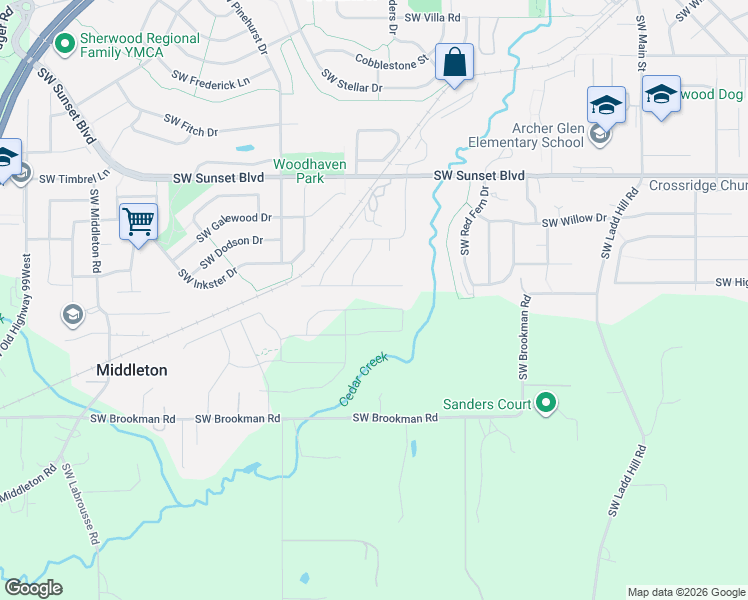 map of restaurants, bars, coffee shops, grocery stores, and more near 17143 Southwest Cobble Court in Sherwood