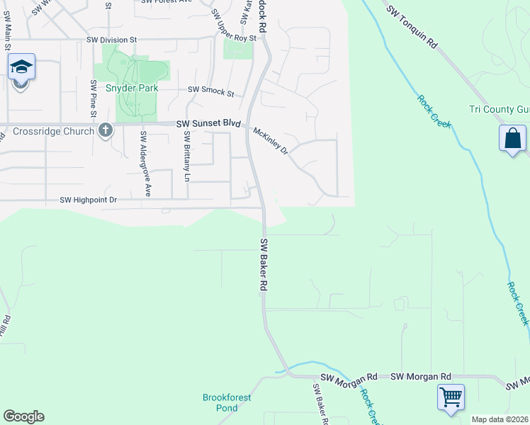 map of restaurants, bars, coffee shops, grocery stores, and more near Southwest Baker Road in Sherwood