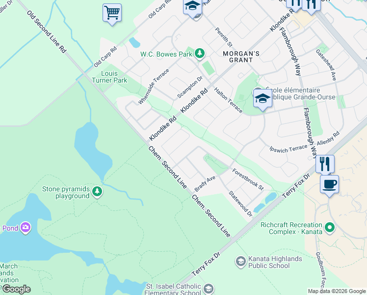 map of restaurants, bars, coffee shops, grocery stores, and more near 411 Abbeydale Circle in Ottawa