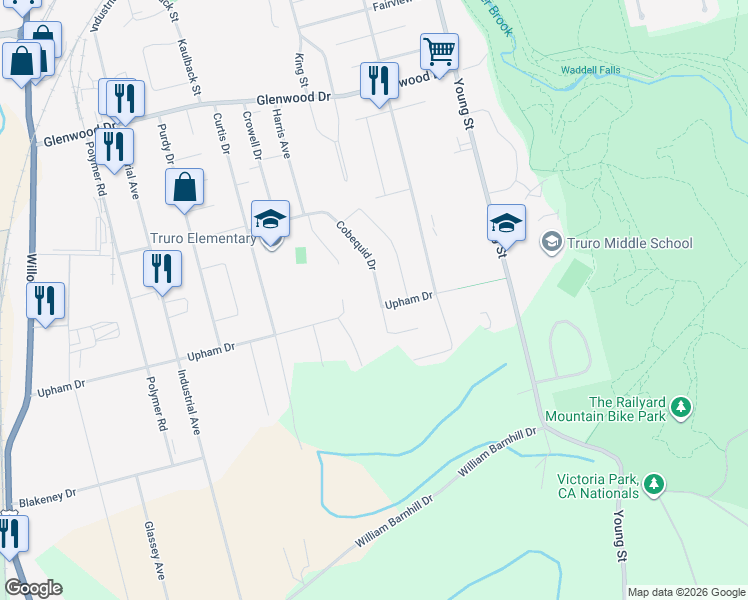 map of restaurants, bars, coffee shops, grocery stores, and more near 88 Cobequid Drive in Truro