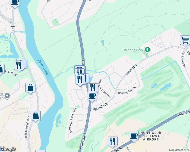 map of restaurants, bars, coffee shops, grocery stores, and more near in Ottawa