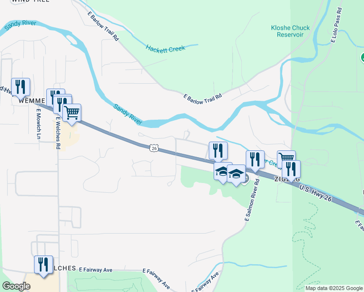 map of restaurants, bars, coffee shops, grocery stores, and more near 69133 East Vine Maple Drive in Rhododendron