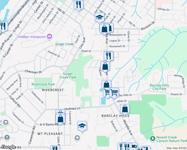 map of restaurants, bars, coffee shops, grocery stores, and more near 514 Dimick Street in Oregon City