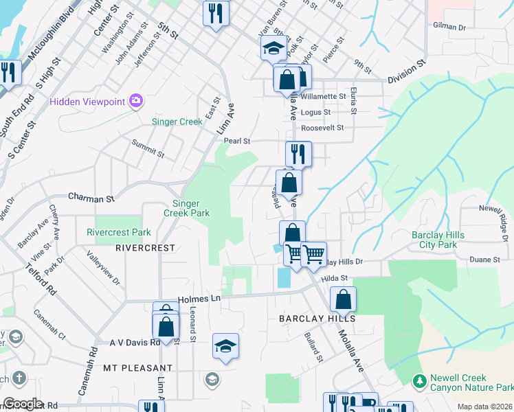 map of restaurants, bars, coffee shops, grocery stores, and more near 514 Dimick Street in Oregon City