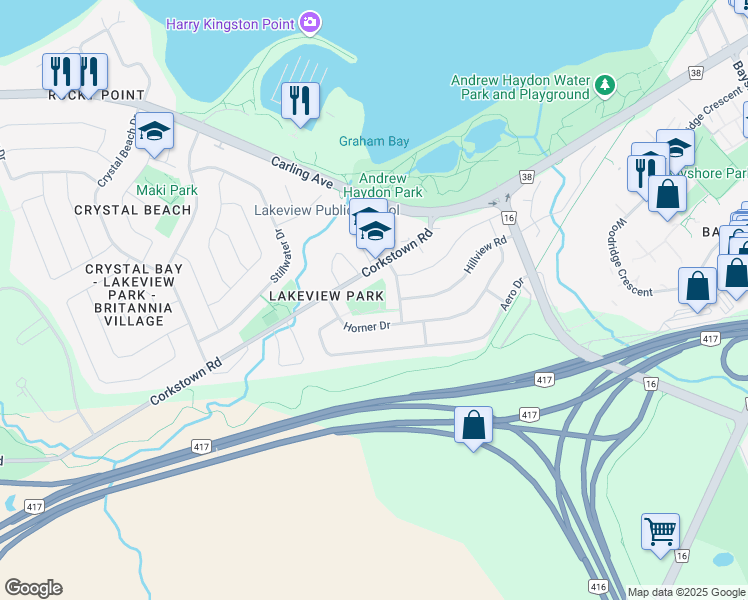 map of restaurants, bars, coffee shops, grocery stores, and more near 28 Corkstown Road in Ottawa