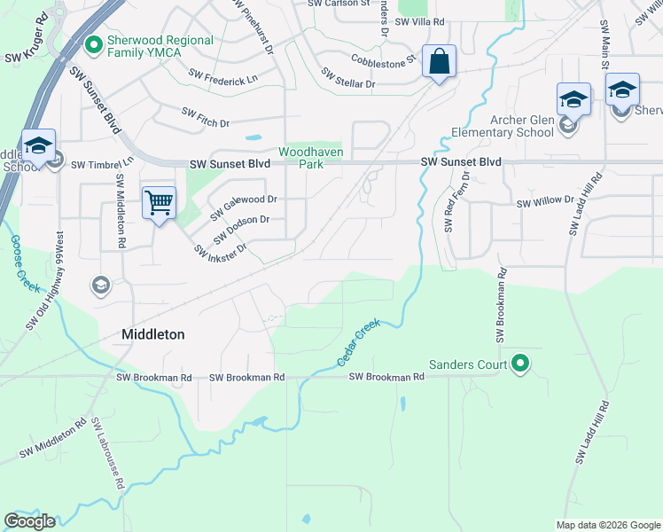 map of restaurants, bars, coffee shops, grocery stores, and more near 17281 Southwest Cobble Court in Sherwood