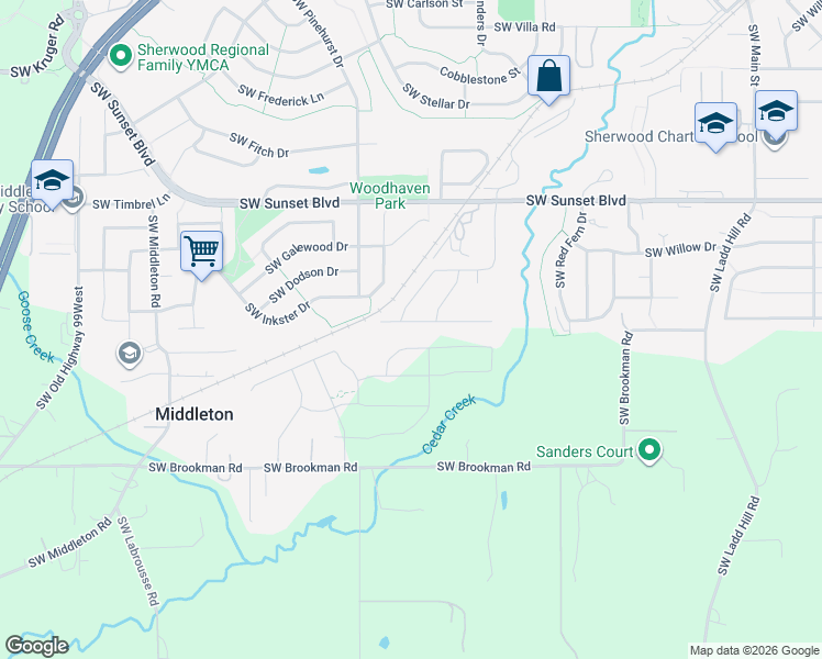 map of restaurants, bars, coffee shops, grocery stores, and more near 17281 Southwest Cobble Court in Sherwood