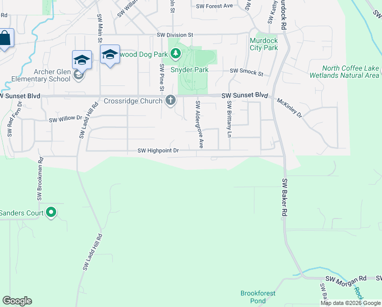 map of restaurants, bars, coffee shops, grocery stores, and more near 15294 Southwest Highpoint Drive in Sherwood