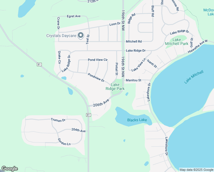 map of restaurants, bars, coffee shops, grocery stores, and more near 4540 Pondview Drive in Big Lake