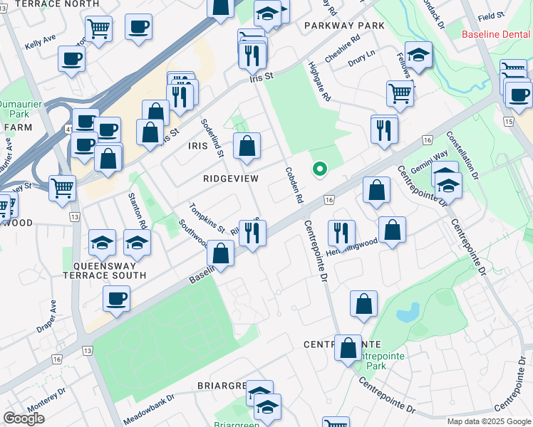 map of restaurants, bars, coffee shops, grocery stores, and more near 1291 Placid Street in Ottawa