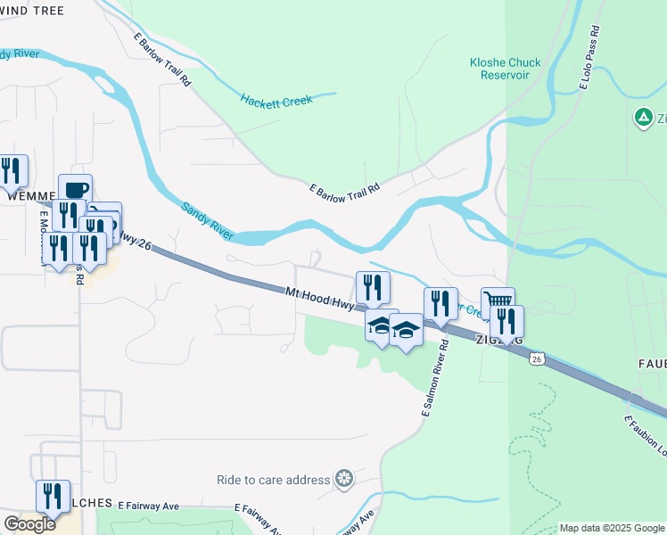 map of restaurants, bars, coffee shops, grocery stores, and more near 69437 East Vine Maple Drive in Rhododendron