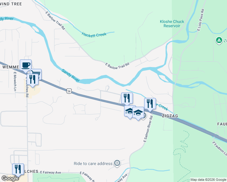 map of restaurants, bars, coffee shops, grocery stores, and more near 69437 East Vine Maple Drive in Rhododendron