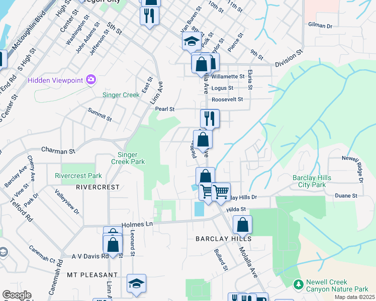 map of restaurants, bars, coffee shops, grocery stores, and more near 514 Pleasant Avenue in Oregon City