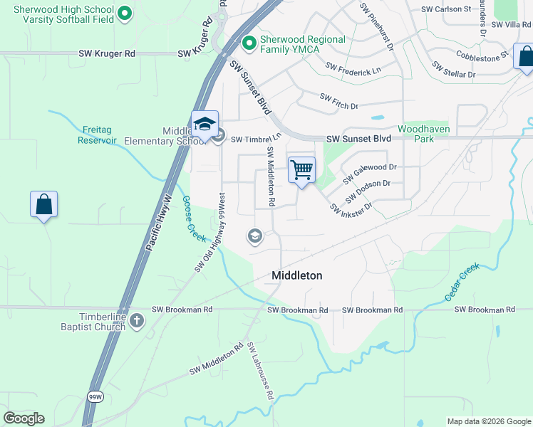 map of restaurants, bars, coffee shops, grocery stores, and more near 23933 Southwest Middleton Road in Sherwood