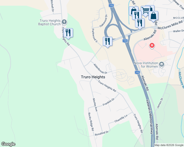 map of restaurants, bars, coffee shops, grocery stores, and more near 499 Truro Heights Road in Truro Heights