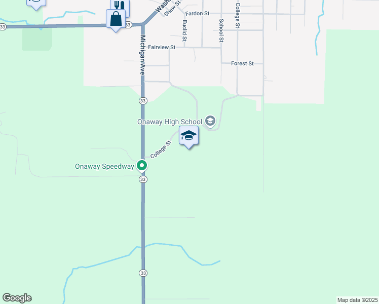 map of restaurants, bars, coffee shops, grocery stores, and more near 4549 Michigan 33 in Onaway