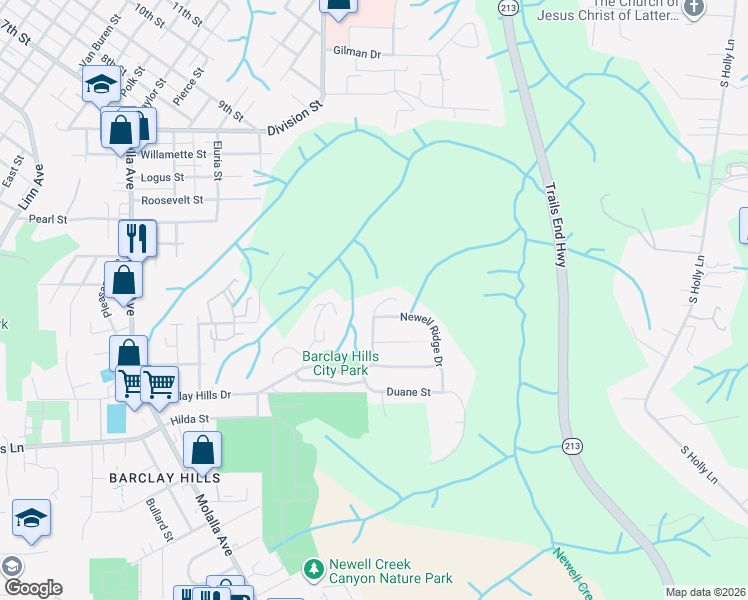 map of restaurants, bars, coffee shops, grocery stores, and more near 18031 Chickaree Drive in Oregon City