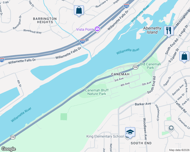 map of restaurants, bars, coffee shops, grocery stores, and more near 905 South McLoughlin Boulevard in Oregon City