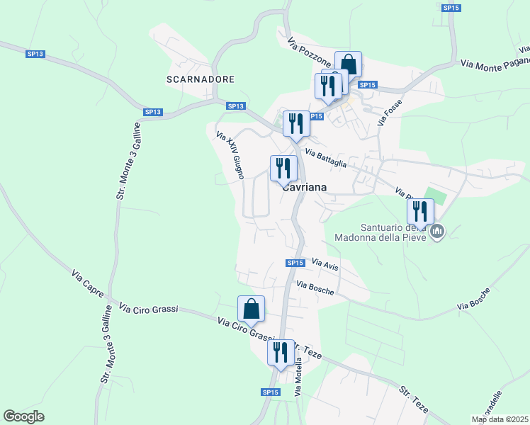 map of restaurants, bars, coffee shops, grocery stores, and more near 14 Via Isabella D'Este in Cavriana