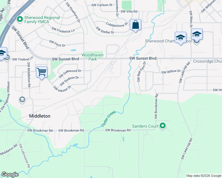 map of restaurants, bars, coffee shops, grocery stores, and more near 17143 Southwest Cobble Court in Sherwood