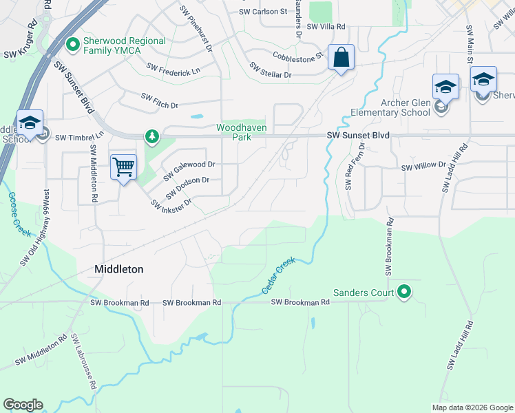map of restaurants, bars, coffee shops, grocery stores, and more near 17281 Southwest Cobble Court in Sherwood