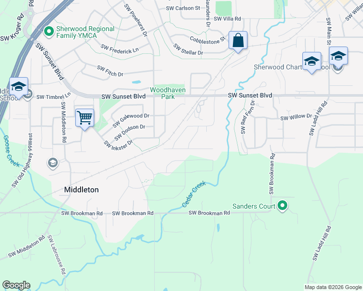 map of restaurants, bars, coffee shops, grocery stores, and more near 17281 Southwest Cobble Court in Sherwood