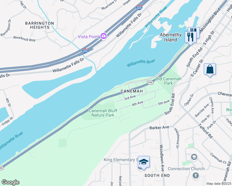 map of restaurants, bars, coffee shops, grocery stores, and more near 715 Oregon 99E in Oregon City