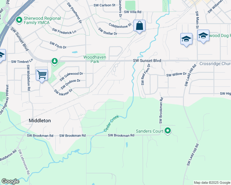map of restaurants, bars, coffee shops, grocery stores, and more near 17129 Southwest Cobble Court in Sherwood