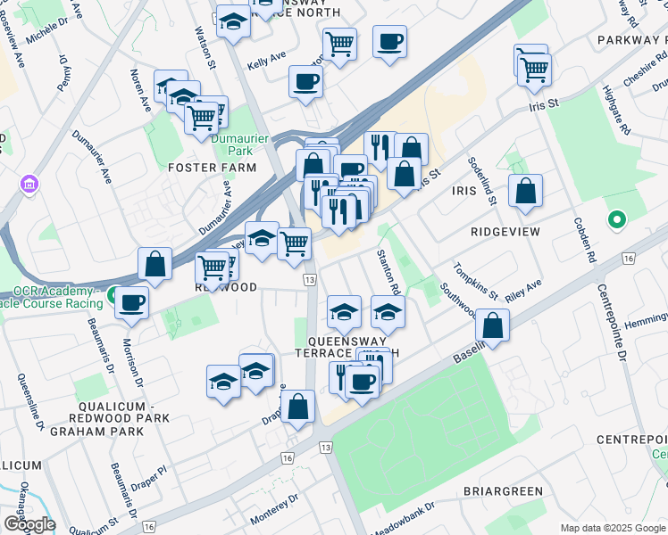 map of restaurants, bars, coffee shops, grocery stores, and more near 1146 Stanton Road in Ottawa