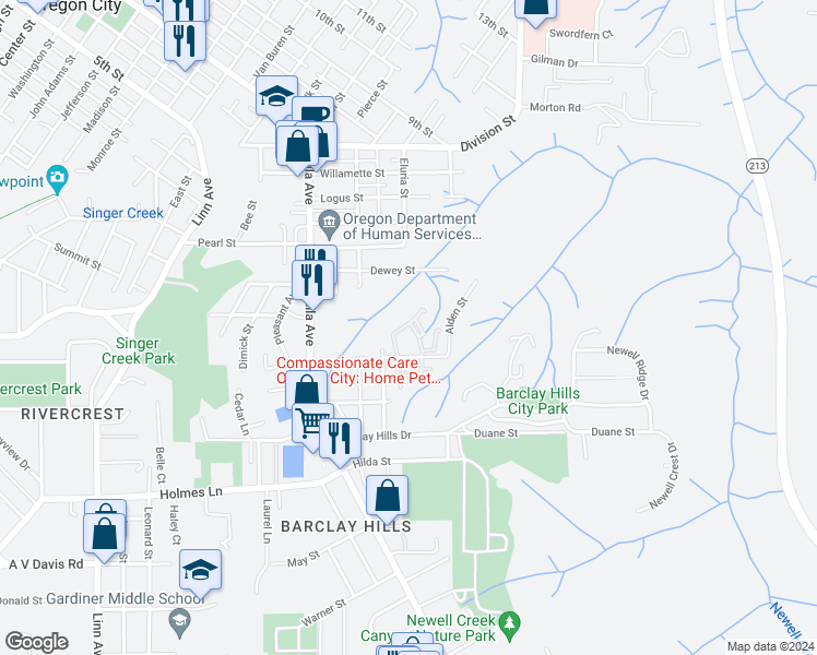 map of restaurants, bars, coffee shops, grocery stores, and more near 775 Cascade Street in Oregon City