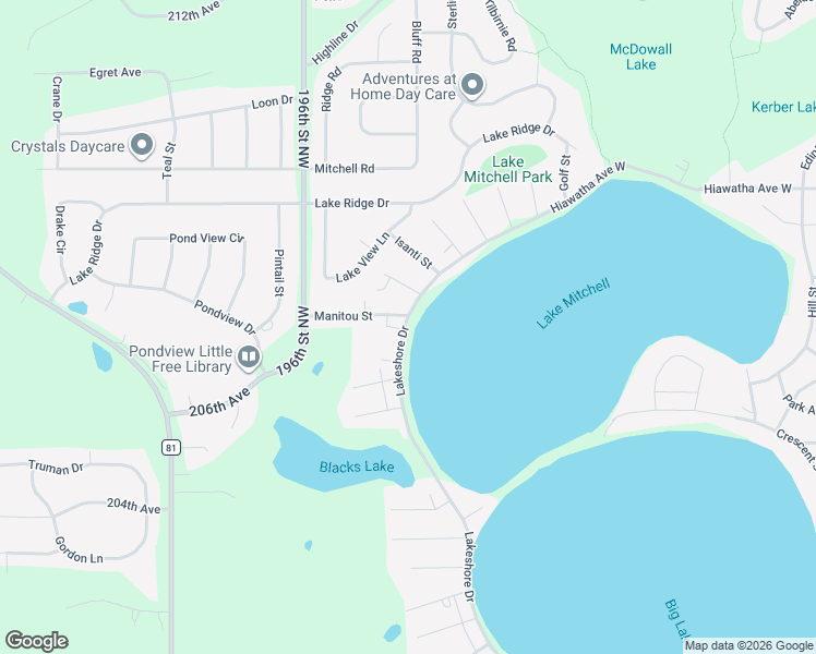 map of restaurants, bars, coffee shops, grocery stores, and more near 1175 Lakeshore Drive in Big Lake