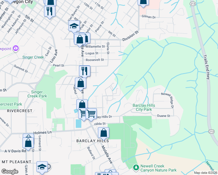 map of restaurants, bars, coffee shops, grocery stores, and more near 775 Cascade Street in Oregon City