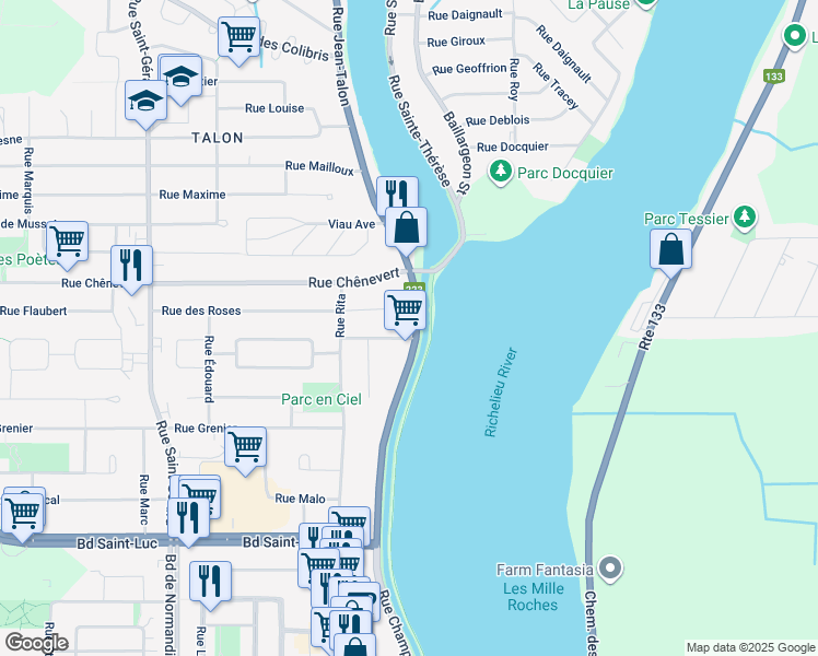 map of restaurants, bars, coffee shops, grocery stores, and more near 108 Rue Jean-Talon in Saint-Jean-sur-Richelieu