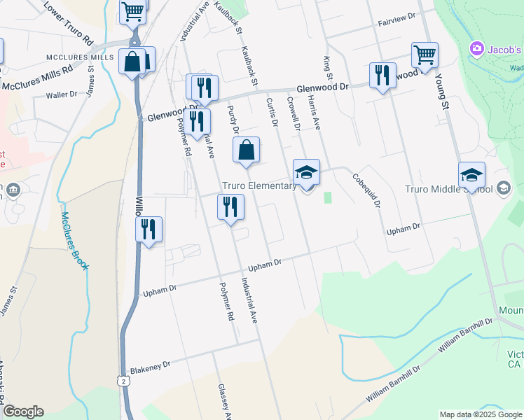 map of restaurants, bars, coffee shops, grocery stores, and more near 129 Purdy Drive in Truro