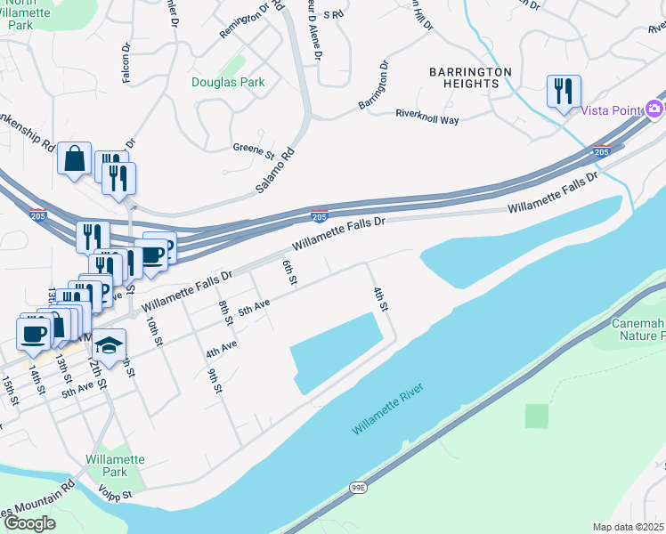 map of restaurants, bars, coffee shops, grocery stores, and more near 2602 5th Avenue in West Linn