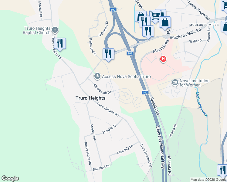 map of restaurants, bars, coffee shops, grocery stores, and more near 11 Parkway Drive in Truro Heights