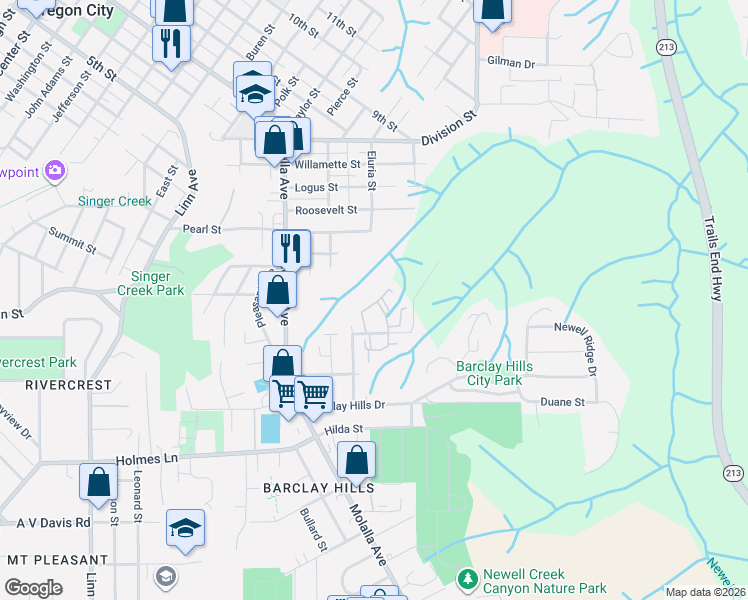 map of restaurants, bars, coffee shops, grocery stores, and more near 775 Cascade Street in Oregon City