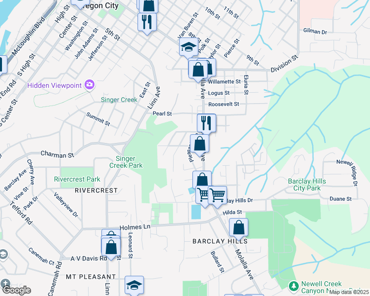 map of restaurants, bars, coffee shops, grocery stores, and more near 514 Pleasant Avenue in Oregon City
