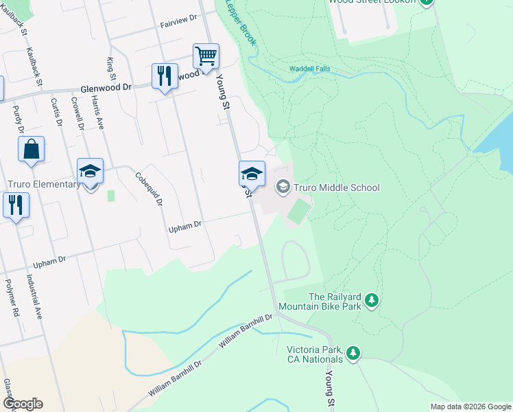 map of restaurants, bars, coffee shops, grocery stores, and more near 453 Young Street in Truro