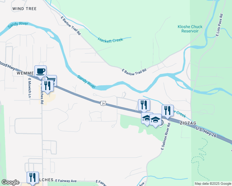 map of restaurants, bars, coffee shops, grocery stores, and more near 69133 East Vine Maple Drive in Rhododendron