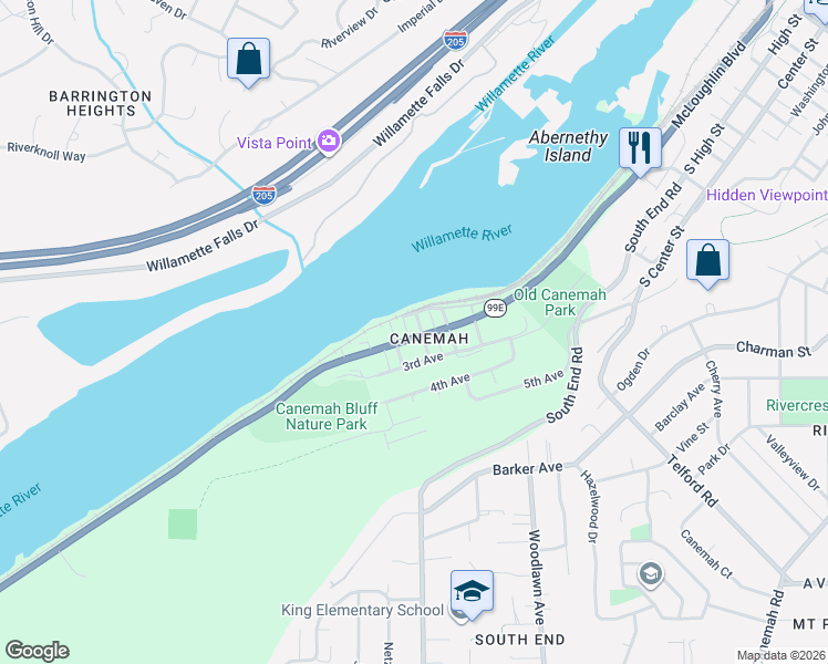 map of restaurants, bars, coffee shops, grocery stores, and more near 616 South McLoughlin Boulevard in Oregon City