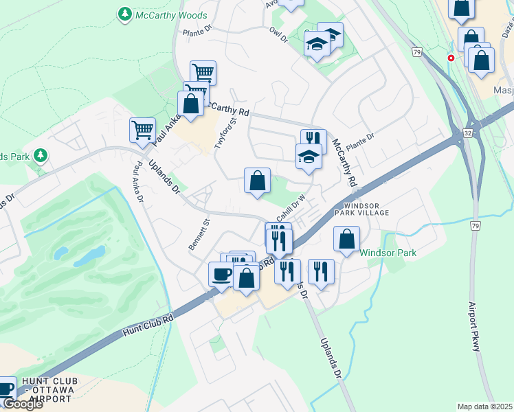map of restaurants, bars, coffee shops, grocery stores, and more near in Ottawa