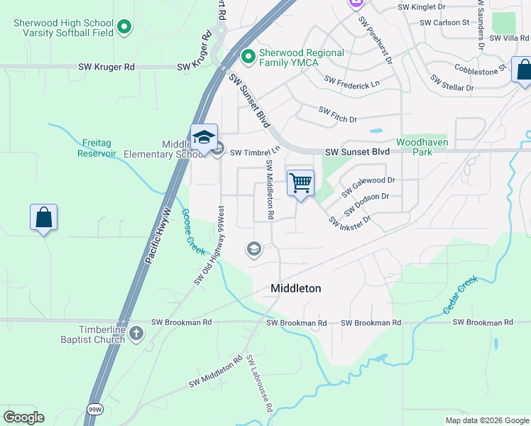 map of restaurants, bars, coffee shops, grocery stores, and more near 23869 Southwest Middleton Road in Sherwood