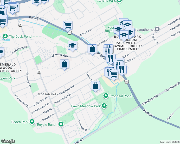map of restaurants, bars, coffee shops, grocery stores, and more near in Ottawa