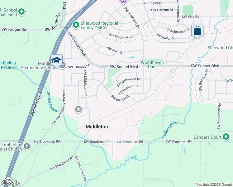 map of restaurants, bars, coffee shops, grocery stores, and more near 17884 Southwest Dodson Drive in Sherwood