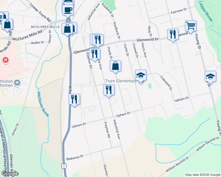map of restaurants, bars, coffee shops, grocery stores, and more near 233 Industrial Avenue in Truro